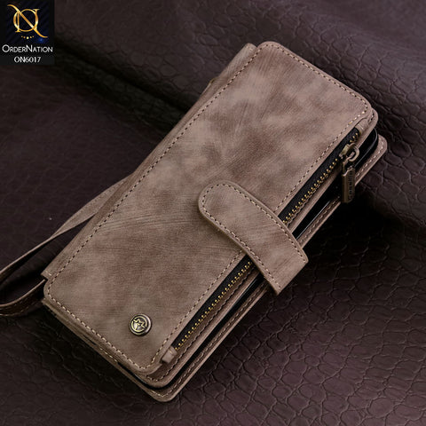 Samsung Galaxy Z Fold 5 5G Cover - Coffee - CaseMe Premium Leather Zipper Wallet kickstand Case with Wrist Strap