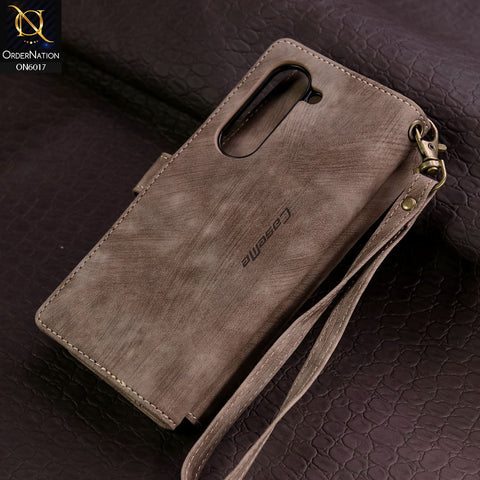Samsung Galaxy Z Fold 5 5G Cover - Coffee - CaseMe Premium Leather Zipper Wallet kickstand Case with Wrist Strap