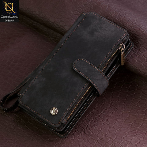 Samsung Galaxy Z Fold 5 5G Cover - Black - CaseMe Premium Leather Zipper Wallet kickstand Case with Wrist Strap