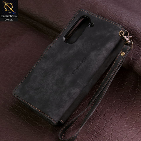 Samsung Galaxy Z Fold 5 5G Cover - Black - CaseMe Premium Leather Zipper Wallet kickstand Case with Wrist Strap