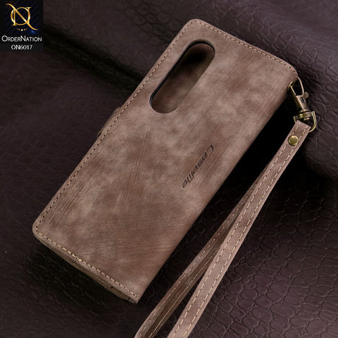 Samsung Galaxy Z Fold 4 5G Cover - Coffee - CaseMe Premium Leather Zipper Wallet kickstand Case with Wrist Strap