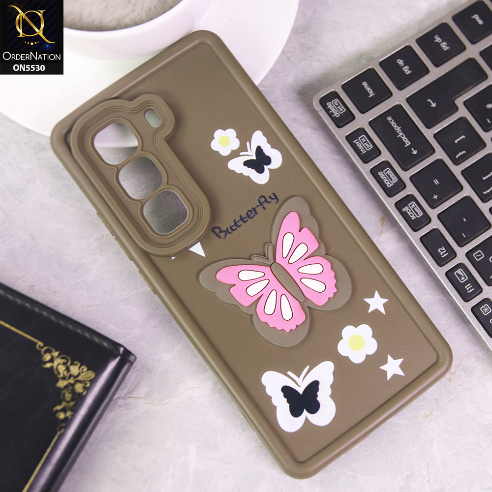 Infinix Hot 50 Pro Plus 4G Cover - Brown - 3D Butterfly Soft Case With Camera Protection Case