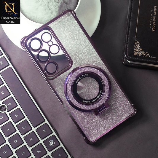 Samsung Galaxy S25 Ultra Cover - Purple -  New Luxurious Glitter Soft Bordered Case With Metal Kick Stand And Camera Protection