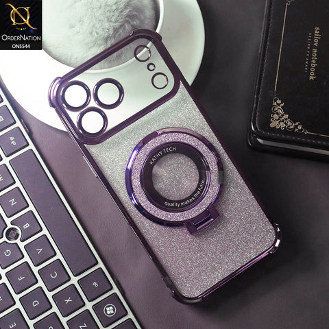 iPhone 17 Pro Max Cover - Purple -  New Luxurious Glitter Soft Bordered Case With Metal Kick Stand And Camera Protection