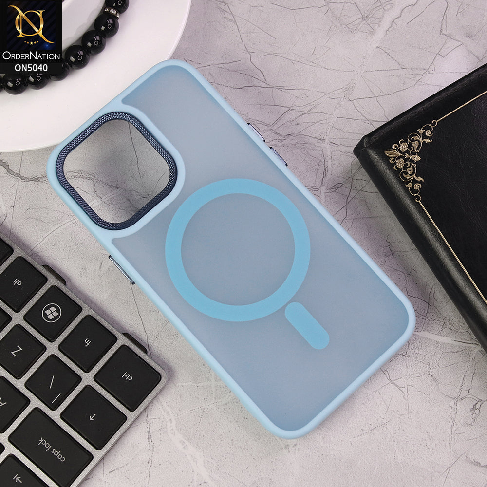 iPhone 13 Pro Cover - Cyan - Magnetic Collection Color Matte Semi Transparent Soft Border Magsafe Case
