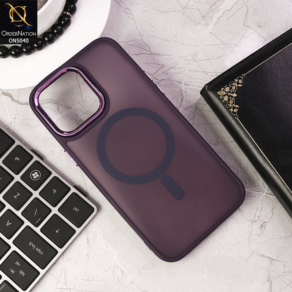 iPhone 14 Pro Max Cover - Purple - Magnetic Collection Color Matte Semi Transparent Soft Border Magsafe Case