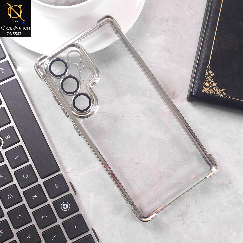 Samsung Galaxy S25 Ultra Cover - Silver -  New Premium  Soft Bordered Case With Metal Camera Ring