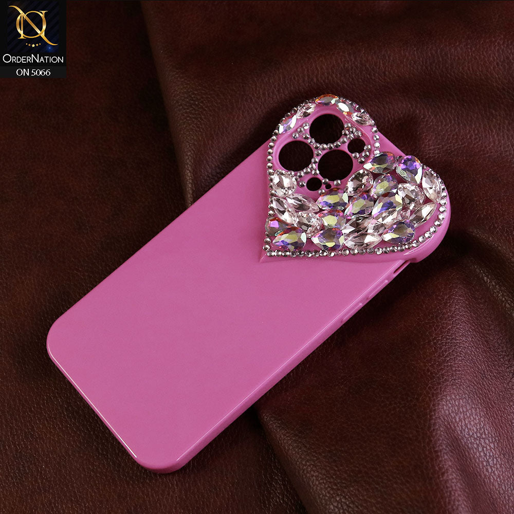 iPhone 12 Pro Max Cover - Dark Pink - Bling Rhinestones 3D Heart Candy Colour Shiny Soft TPU Case