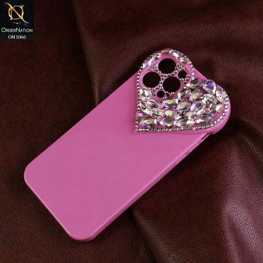 iPhone 12 Pro Max Cover - Dark Pink - Bling Rhinestones 3D Heart Candy Colour Shiny Soft TPU Case