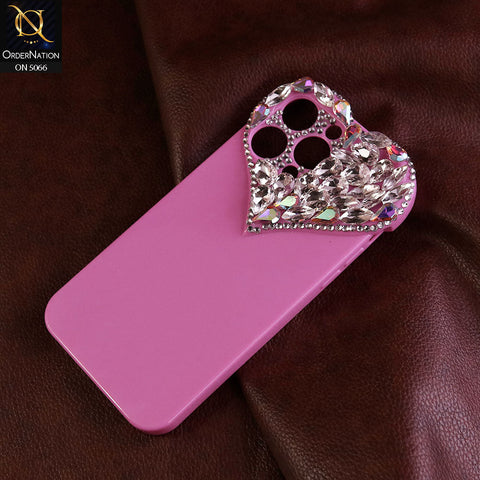 iPhone 15 Pro Max Cover - Dark Pink - Bling Rhinestones 3D Heart Candy Colour Shiny Soft TPU Case