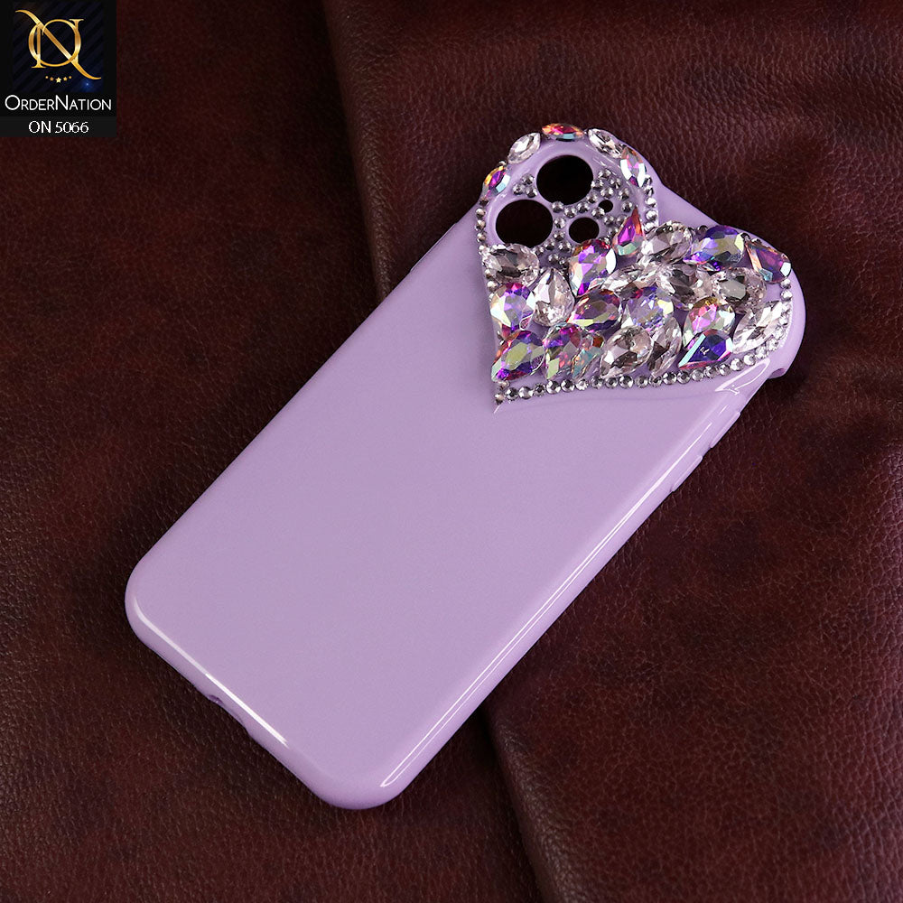 iPhone 11 Cover Purple Bling Rhinestones 3D Heart Candy Colour - Main Image