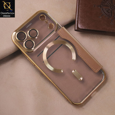 iPhone 17 Pro Max Cover - Brown -  New Luxurious High Quality Clear And Leather Flip Book With MagSafe And Camera Protecttion
