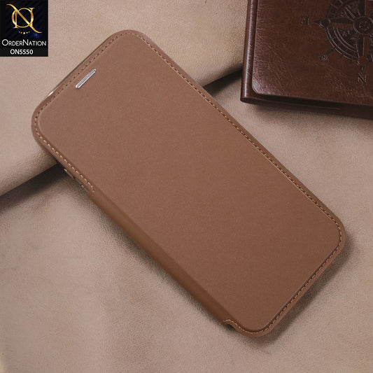 iPhone 17 Pro Max Cover - Brown -  New Luxurious High Quality Clear And Leather Flip Book With MagSafe And Camera Protecttion