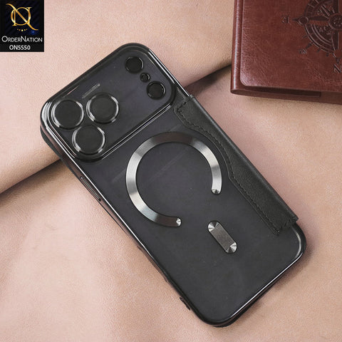 iPhone 17 Pro Max Cover - Black -  New Luxurious High Quality Clear And Leather Flip Book With MagSafe And Camera Protecttion