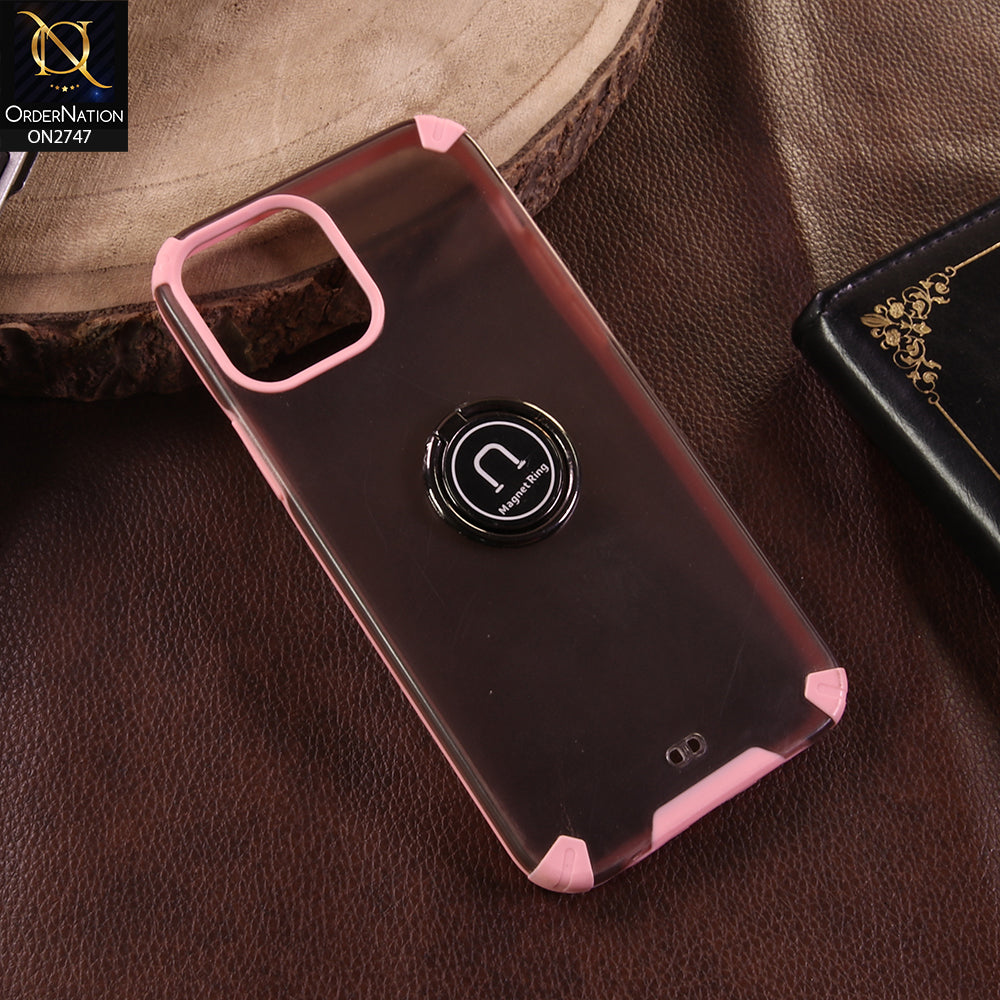 iPhone 12 Cover - Pink - New Fresh Look Steel Finger Grip 360 Rotation Holder Back Shell Case