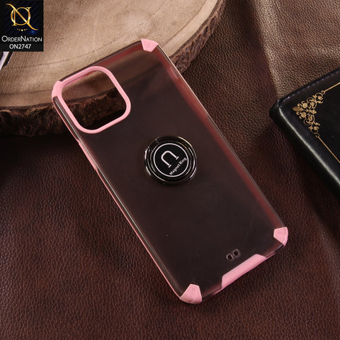 iPhone 12 Cover - Pink - New Fresh Look Steel Finger Grip 360 Rotation Holder Back Shell Case