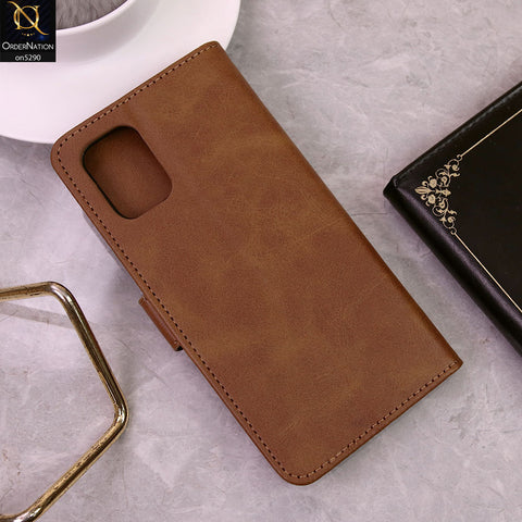 Samsung Galaxy A71 Cover - Light Brown - Premium Business Series Magnetic Leather Wallet Flip book Card Slots Soft Case