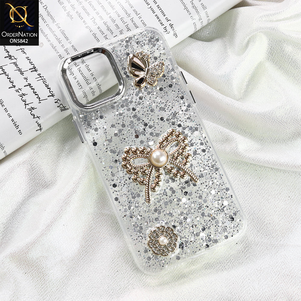 Samsung Galaxy A07 4G Cover - Silver - New Beeded Rhinestones Shinny Glitter Case