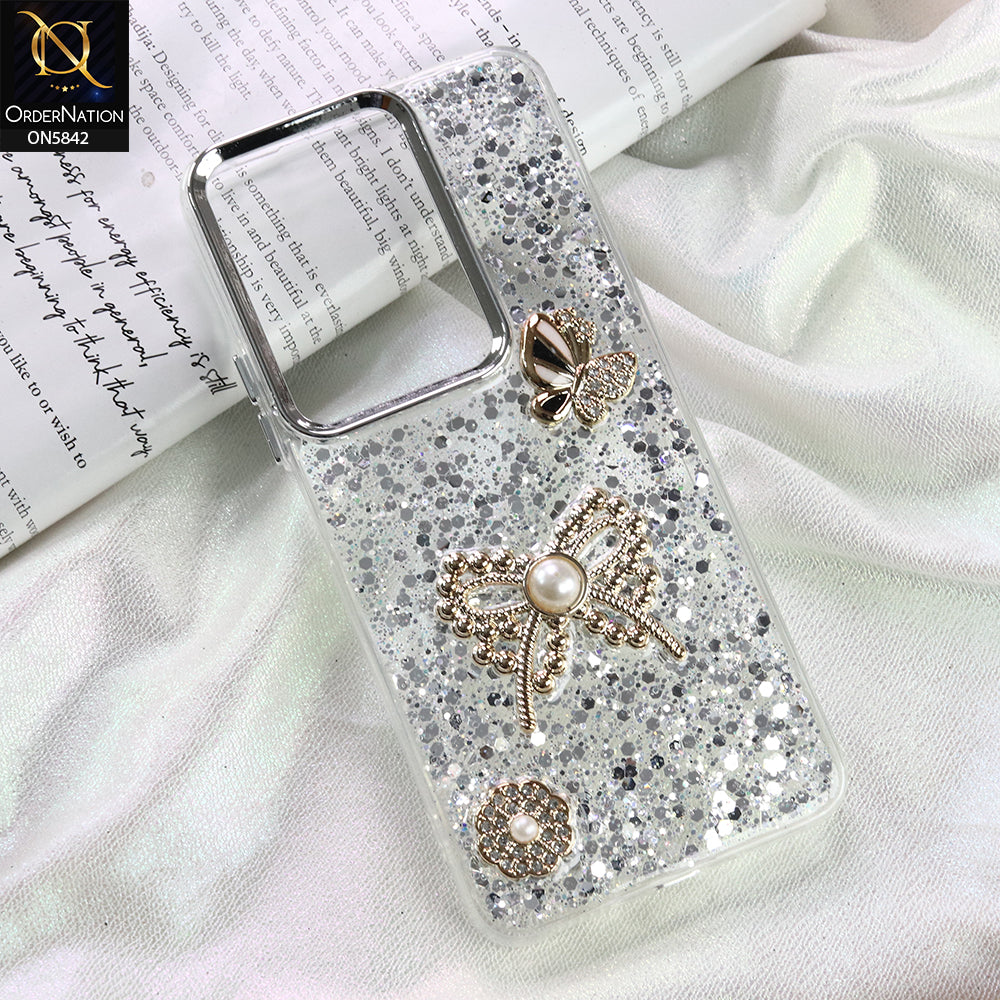 Vivo Y29 4G Cover - Silver - New Beeded Rhinestones Shinny Glitter
