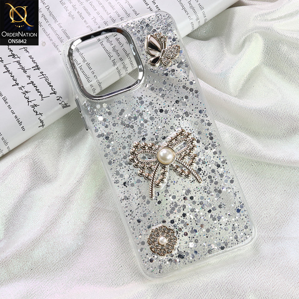Tecno Spark 40C Cover - Silver - New Beeded Rhinestones Shinny Glitter