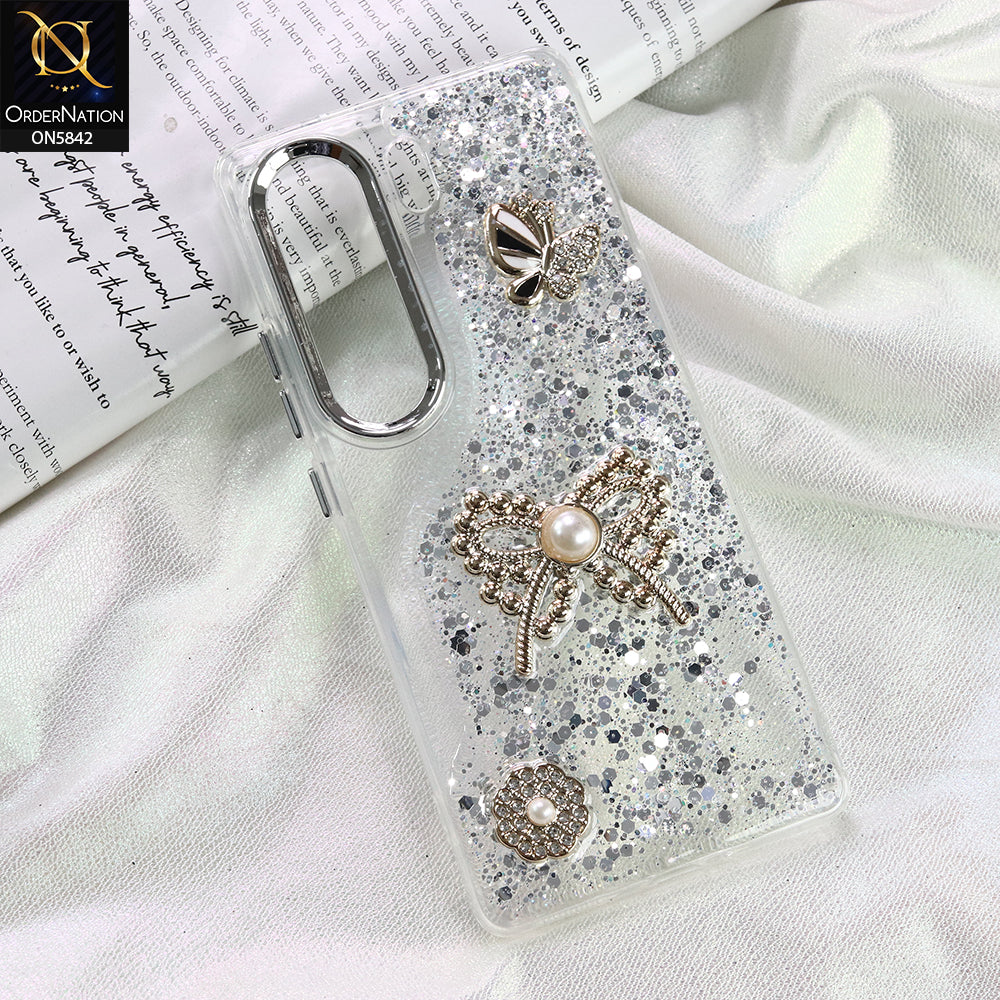 Tecno Camon 40 Pro Cover - Silver - New Beeded Rhinestones Shinny Glitter