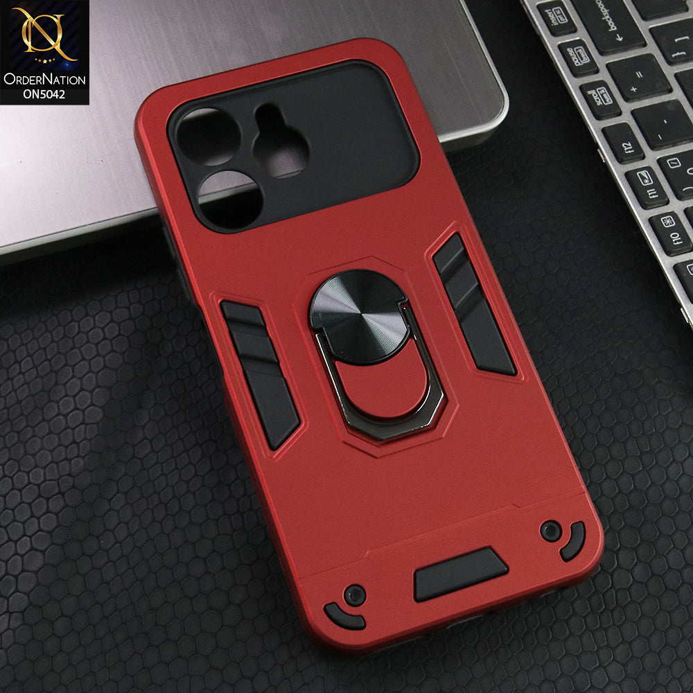 Tecno Spark 40 Pro Cover - Red - New Dual PC + TPU Hybrid Style Protective Soft Border Case With Kickstand Holder