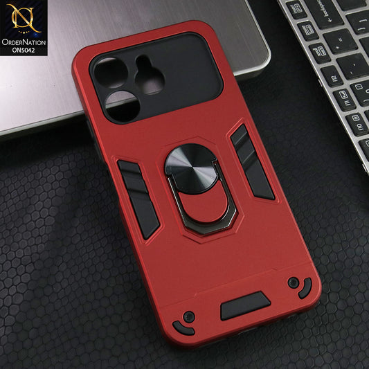 Tecno Spark 40 Pro Cover - Red - New Dual PC + TPU Hybrid Style Protective Soft Border Case With Kickstand Holder