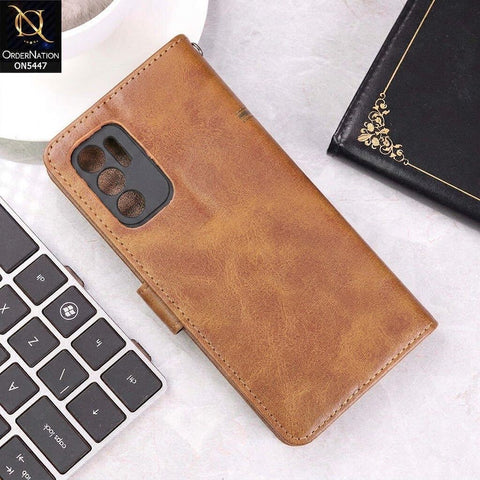 Oppo Reno 6 Cover - Light Brown - Premium Leather Megantic Flip Book Covers With Card Holding Option