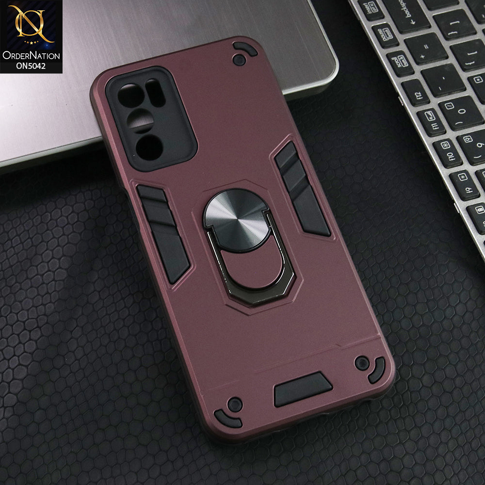 Oppo A55 5G Cover - Burgundy - New Dual PC + TPU Hybrid Style Protective Soft Border Case With Kickstand Holder