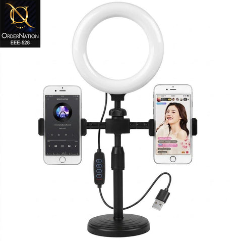 Live Series 10 Inch LED Ring Light with Mobile Phone Holder & Adjustable Table Stand – USB Powered | Live Series