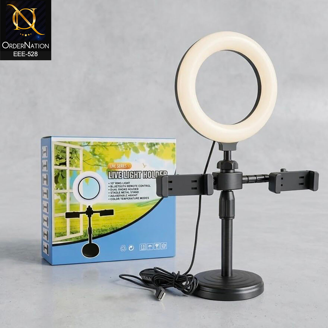 Live Series 10 Inch LED Ring Light with Mobile Phone Holder & Adjustable Table Stand – USB Powered | Live Series