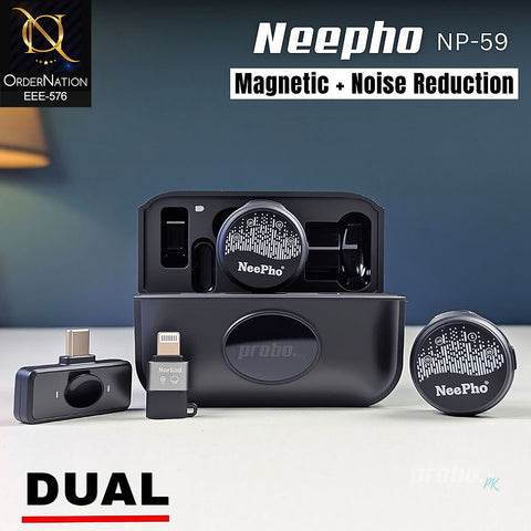 NeePho NP-59 2-in-1 Wireless Collar Clip Button Microphone with Digital Display Charging Case for Type-C & Lightning