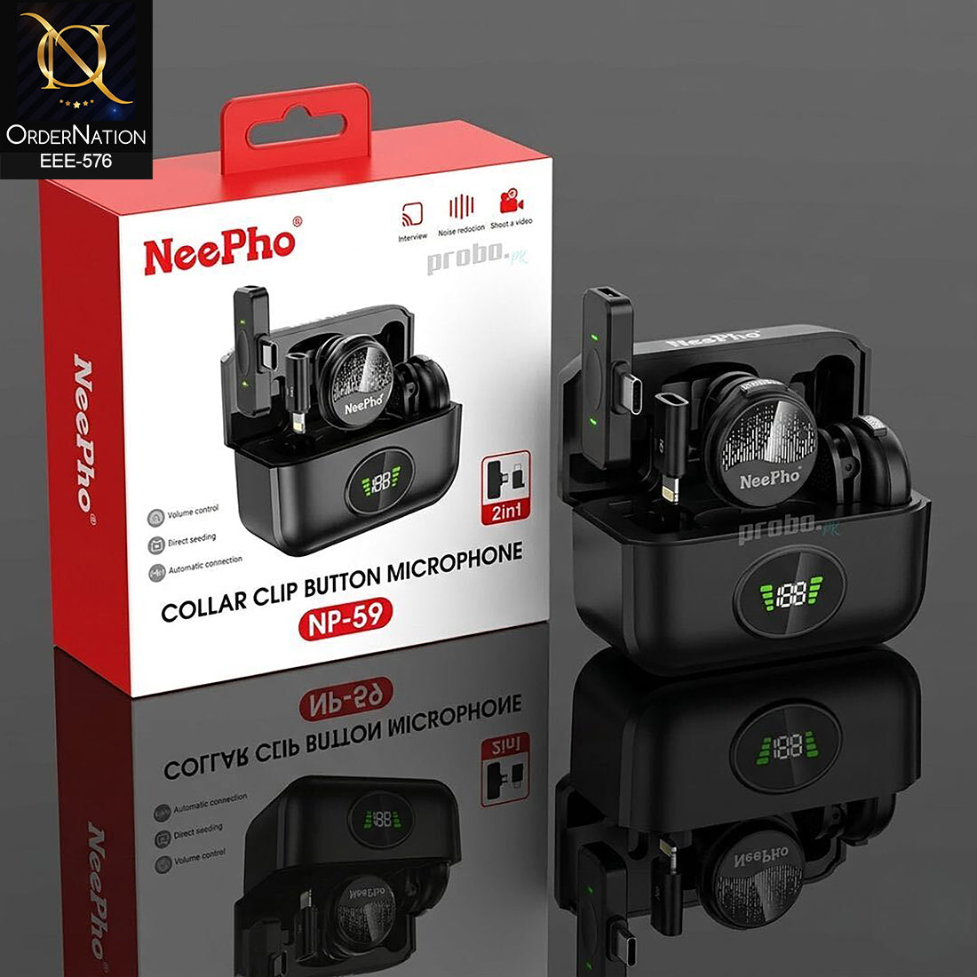 NeePho NP-59 2-in-1 Wireless Collar Clip Button Microphone with Digital Display Charging Case for Type-C & Lightning
