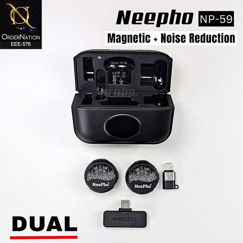 NeePho NP-59 2-in-1 Wireless Collar Clip Button Microphone with Digital Display Charging Case for Type-C & Lightning