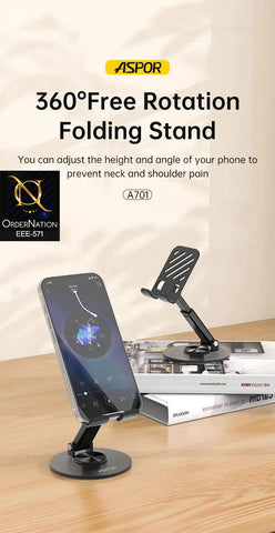 Aspor A701 Metal Bracket Adjustable Foldable Desktop Phone & Tablet Stand – Universal Mobile Holder