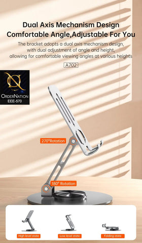 ASPOR A702 Multi-Function Desktop Support Metal Phone & Tablet Stand – Adjustable Carbon Steel Holder