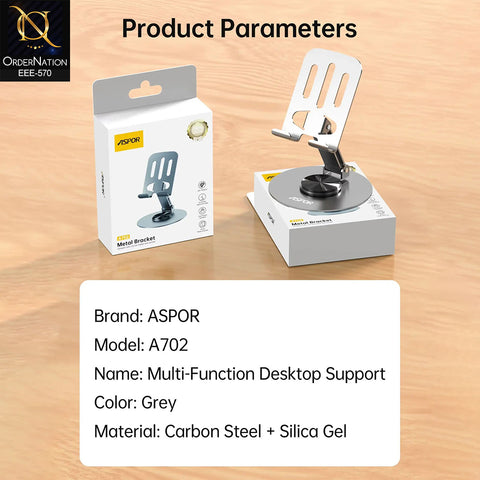 ASPOR A702 Multi-Function Desktop Support Metal Phone & Tablet Stand – Adjustable Carbon Steel Holder