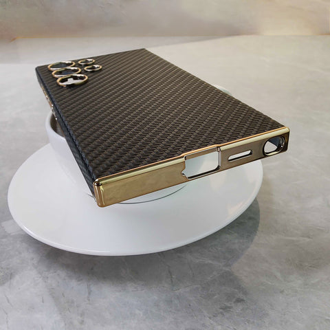 Samsung Galaxy S25 Ultra Cover - Black - Luxury 3D Woven Pattern Electroplated Shockproof Leather Case With Camera Protection