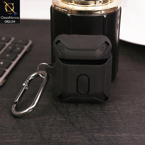 Apple Airpods 1 / 2 Cover - Black - Stylish Shockproof Carabiner Heavy Duty Case