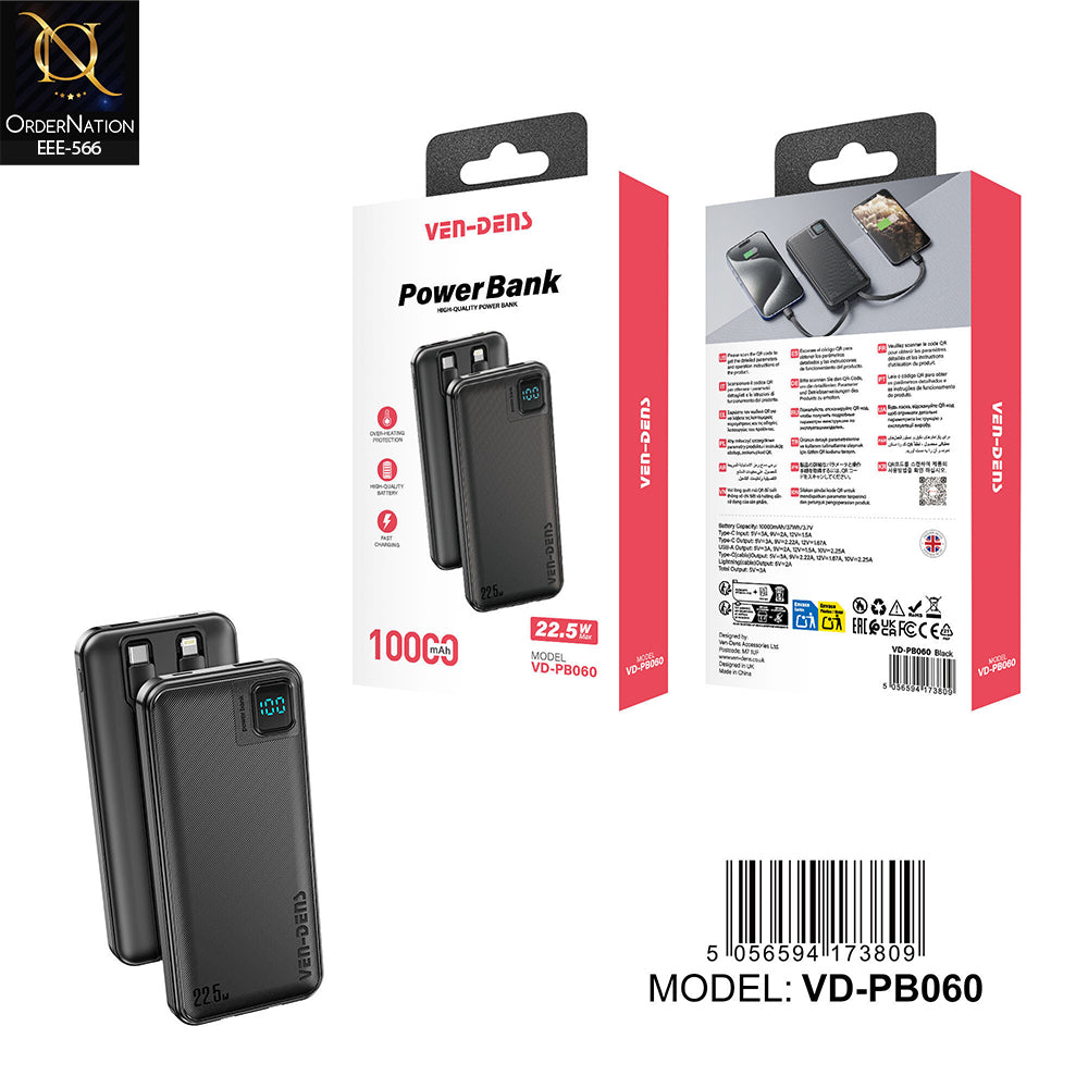 VEN-DENS VD-PB060 10000mAh 22.5W Fast Charging Power Bank with Digital Display