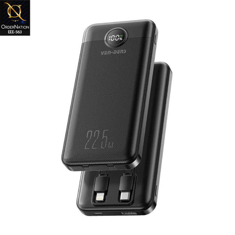 Ven-Dens VD-PB047 10000mAh Power Bank with Built-In Cables, Fast Charging & Multiple Output Ports