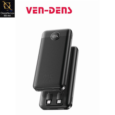 Ven-Dens VD-PB047 10000mAh Power Bank with Built-In Cables, Fast Charging & Multiple Output Ports