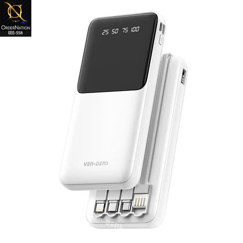 VEN-DENS VD-PB045 10000mAh Power Bank with Built-in Charging Cables & Digital Display – Fast Charging Portable Power Bank