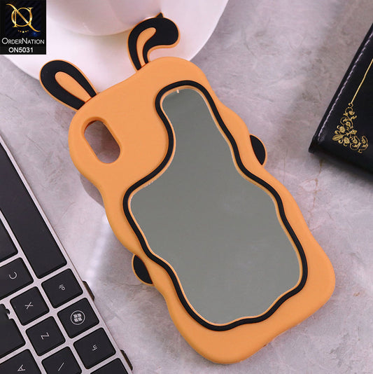 iPhone XS Max Cover - Peach -360-Degree Protection Cute Cartoon Bunny Mirror Soft Silicone Case