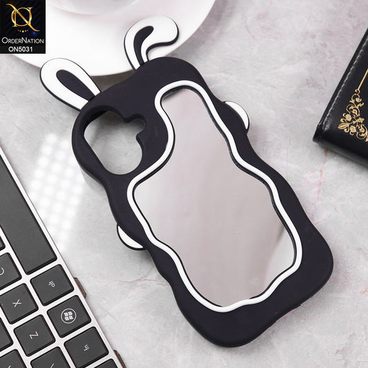 iPhone 16 Cover - Black -360-Degree Protection Cute Cartoon Bunny Mirror Soft Silicone Case