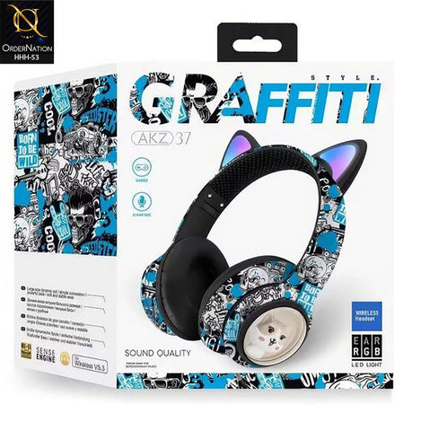 GRAFFITI AKZ37 Wireless Gaming Headset with Bluetooth V5.3, RGB LED Lights & Stereo Sound