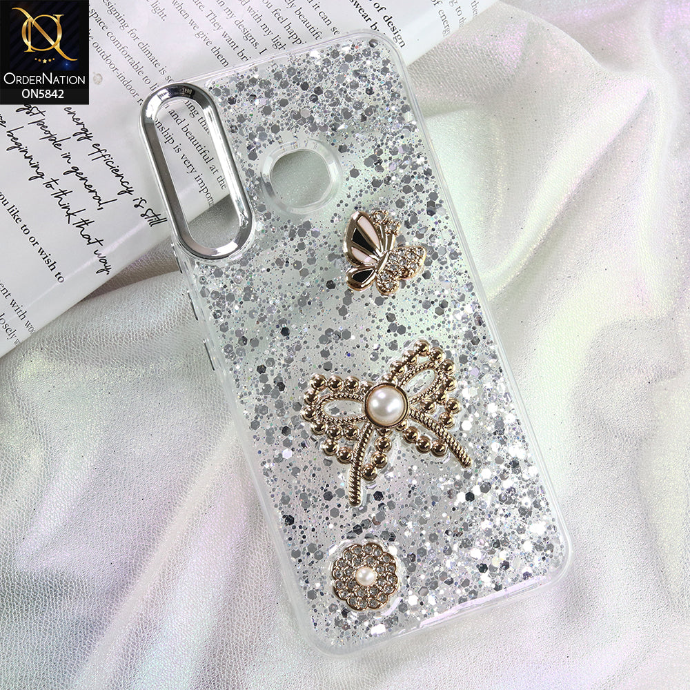 Infinix Hot 8 Cover - Silver - New Beeded Rhinestones Shinny Glitter Case