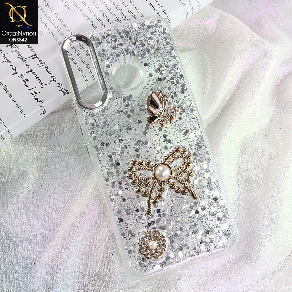 Tecno Spark 4 Cover - Silver - New Beeded Rhinestones Shinny Glitter Case