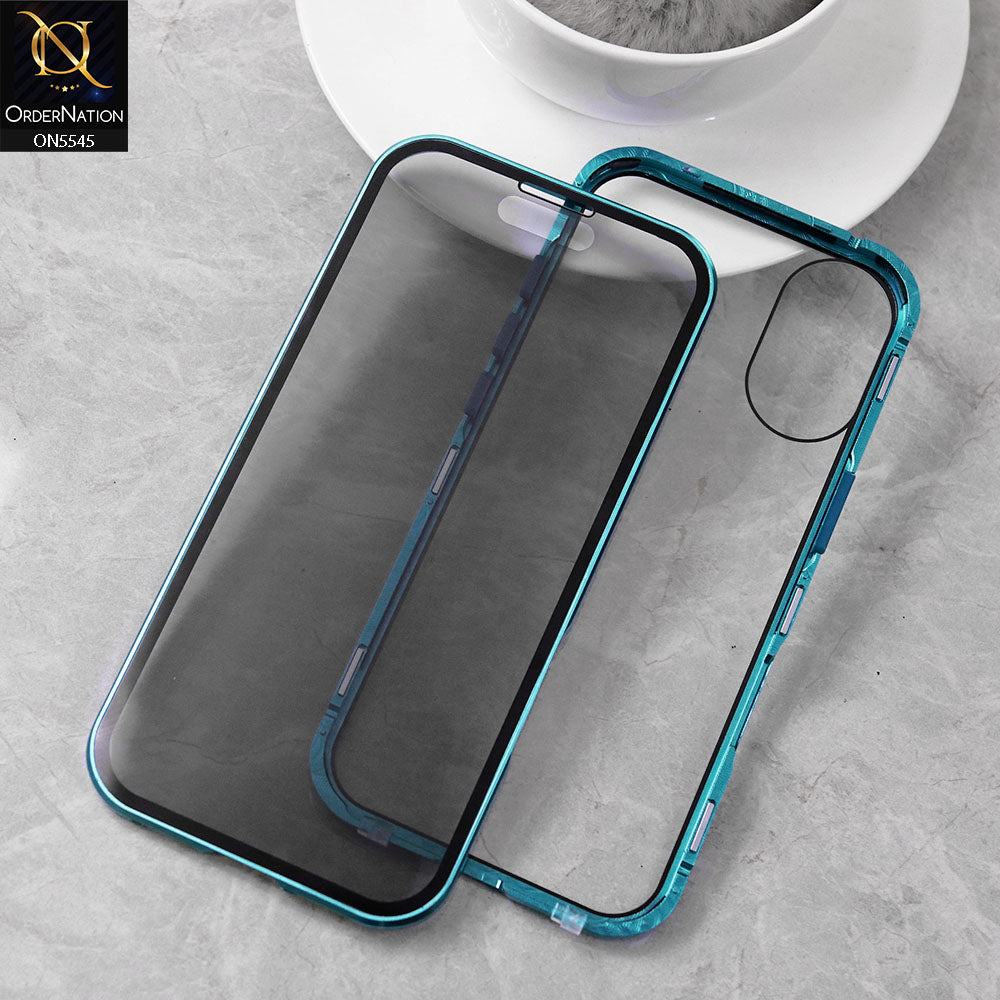 iPhone 17 Cover - Blue - Luxury HQ Privacy Magnetic Matel Frame Dual Side Tempered Glass Case