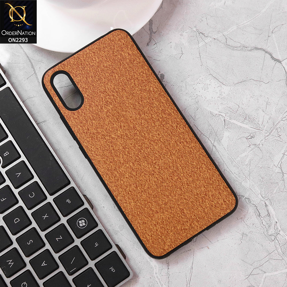 Xiaomi Redmi 9A Cover - Light Brown - New Jeans Fabric Texture Leather Soft Case